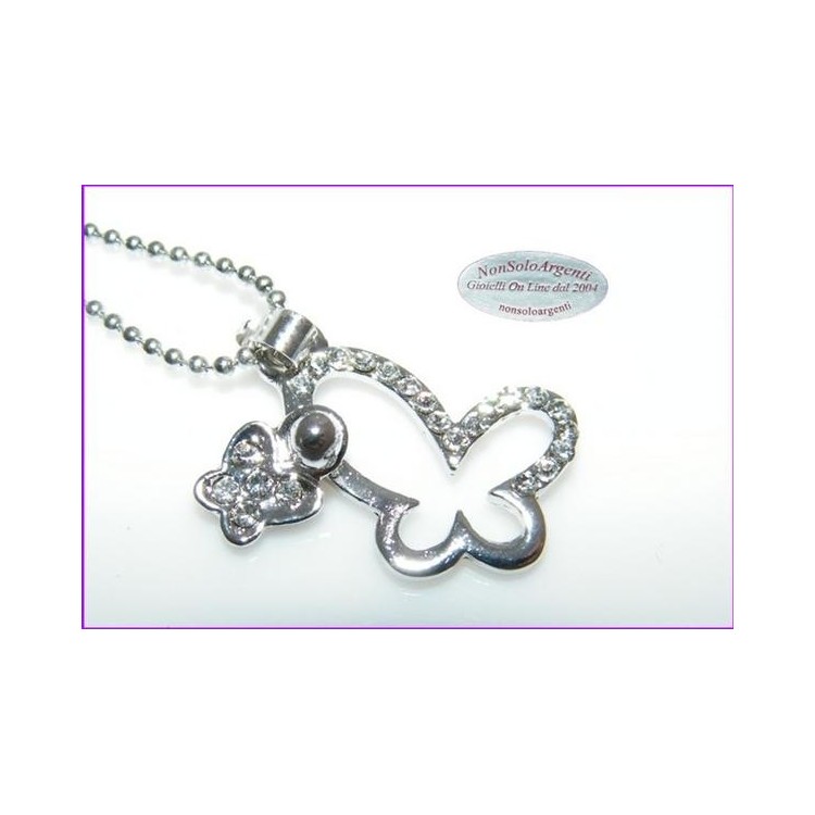 NSA|Bigiotteria : Collana Beads con ciondolofarfalla e farfallina di strass