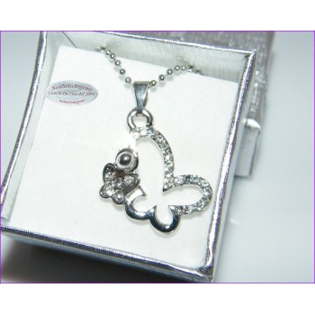 NSA|Woman butterfly pendant necklace and rhinestone butterfly