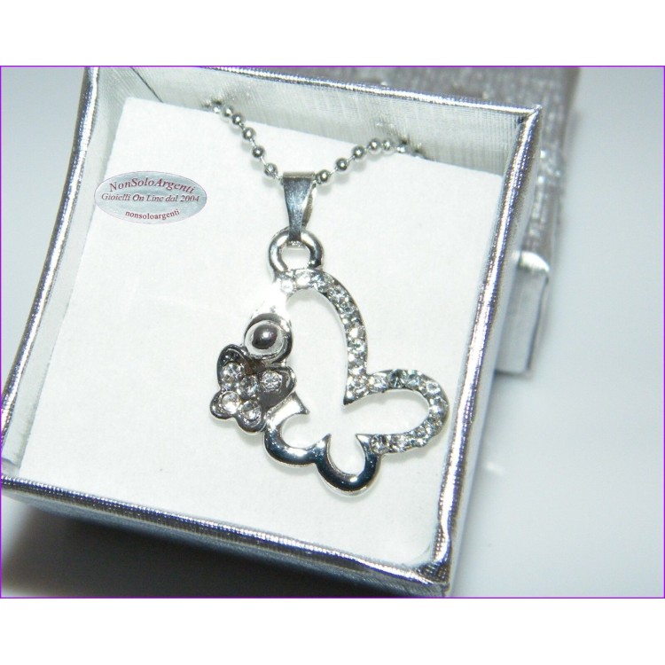 NSA|Woman butterfly pendant necklace and rhinestone butterfly