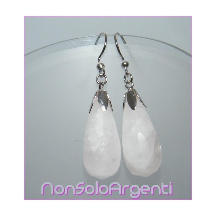 NSA|925 sterling silver earrings with natural rose quartz Briolette pendants
