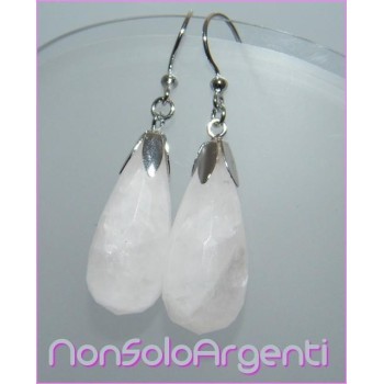 NSA|Argento 925 : Orecchini con ciondoli PERLE Briolette di QUARZO ROSA naturale