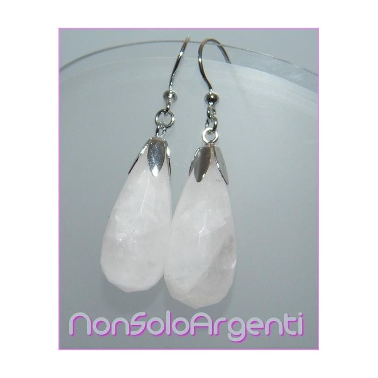 NSA|Argento 925 : Orecchini con ciondoli PERLE Briolette di QUARZO ROSA naturale