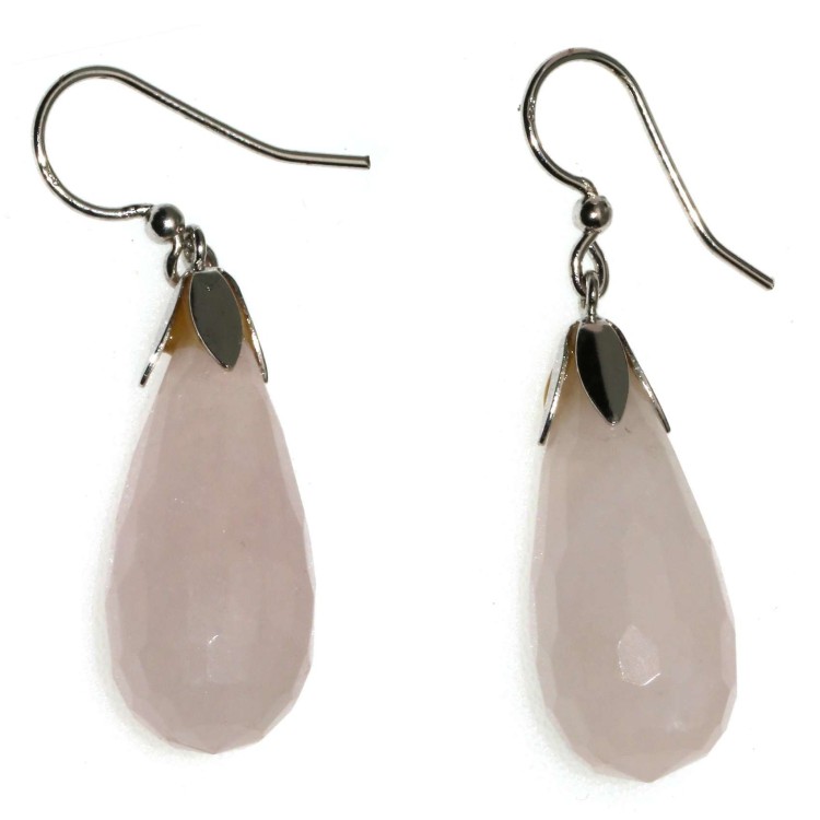 NSA|Orecchini argento 925 ciondoli Briolette quarzo rosa naturale