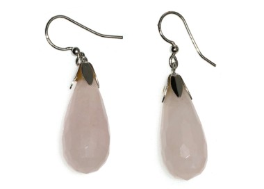 NSA|Orecchini argento 925 ciondoli Briolette quarzo rosa naturale