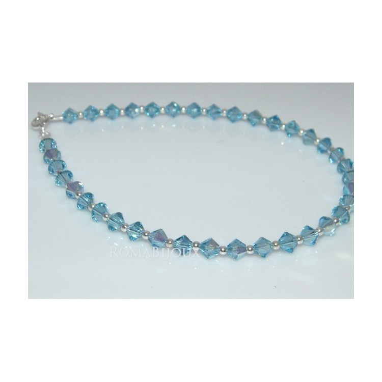 NSA|Bracciale Argento 925 Con Swarovski Bicono AQUAMARINE AB Celeste varie misure