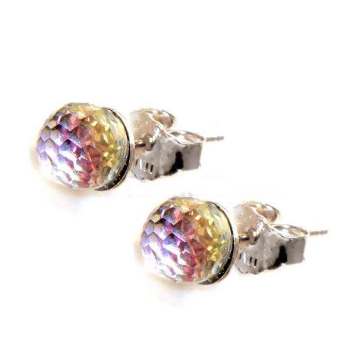 NSA|Silver 925 :  earrings lobe  "magic ball", iridescent white ball