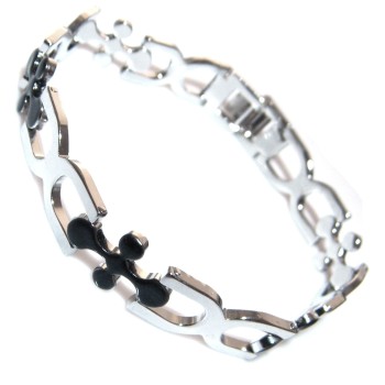 NSA|Black enamel lilies steel bracelet for men and women 20cm