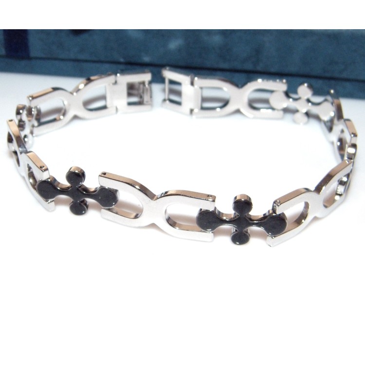 NSA|Black enamel lilies steel bracelet for men and women 20cm