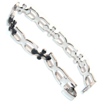 NSA|Bracciale acciaio gigli smalto nero per uomo e donna 20cm