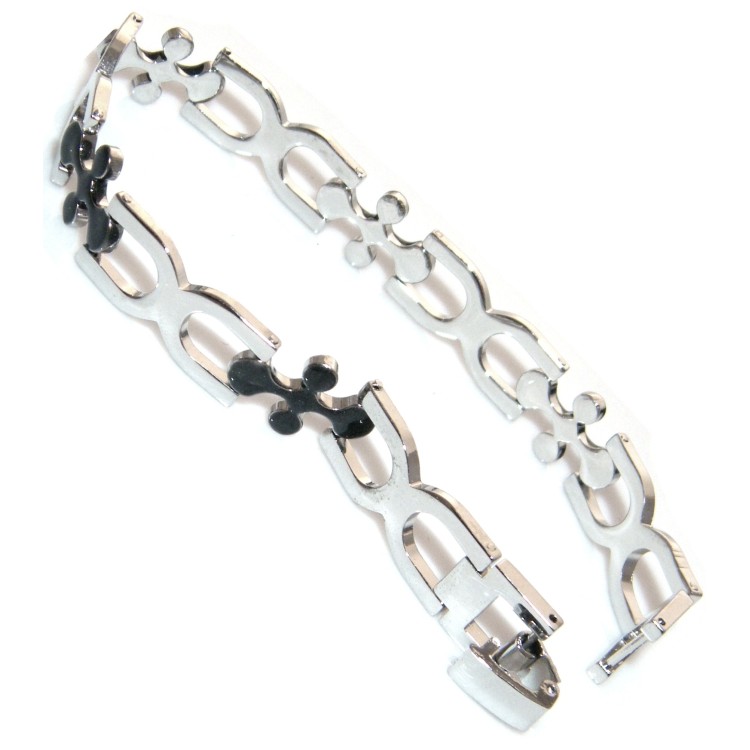 NSA|Black enamel lilies steel bracelet for men and women 20cm