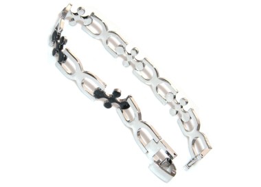 NSA|Black enamel lilies steel bracelet for men and women 20cm