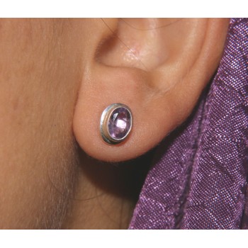 NSA|925 silver oval purple natural amethyst earrings