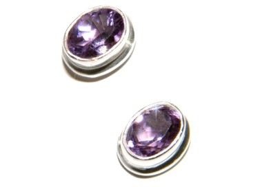 NSA|925 silver oval purple natural amethyst earrings