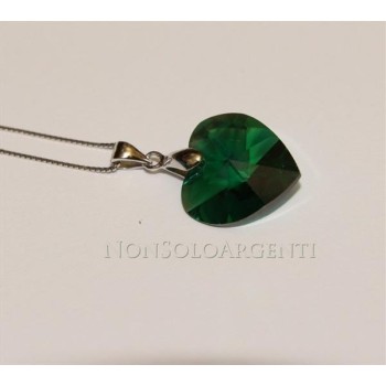 NSA|Collana in argento 925 con ciondolo Cuore Emerald AB swarovski certificato