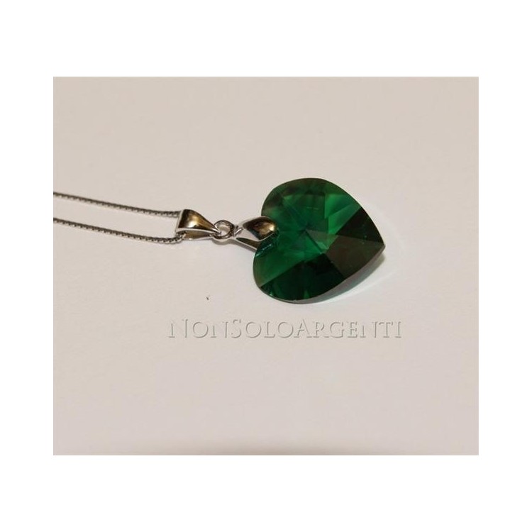 NSA|Collana in argento 925 con ciondolo Cuore Emerald AB swarovski certificato