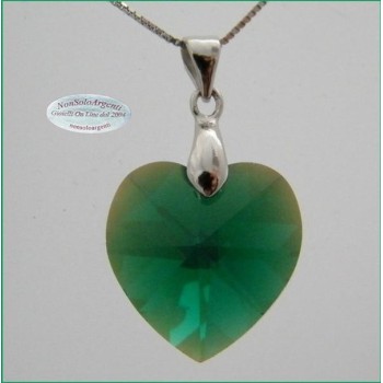 NSA|Collana in argento 925 con ciondolo Cuore Emerald AB swarovski certificato