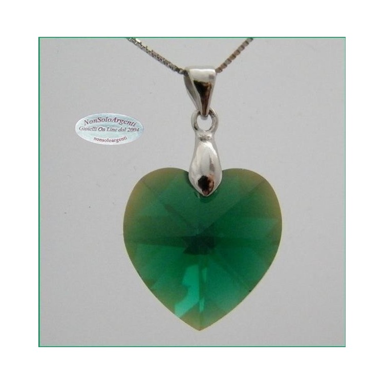 NSA|Collana in argento 925 con ciondolo Cuore Emerald AB swarovski certificato