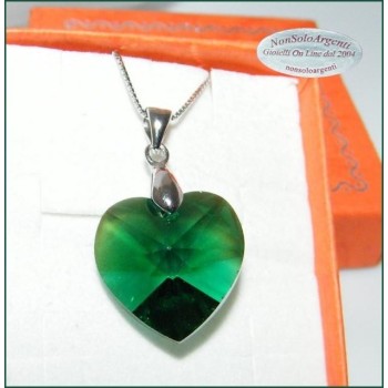NSA|Collana in argento 925 con ciondolo Cuore Emerald AB swarovski certificato