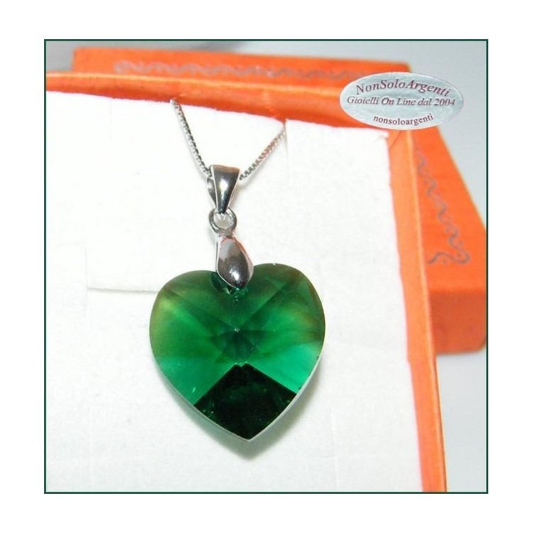 NSA|Collana in argento 925 con ciondolo Cuore Emerald AB swarovski certificato