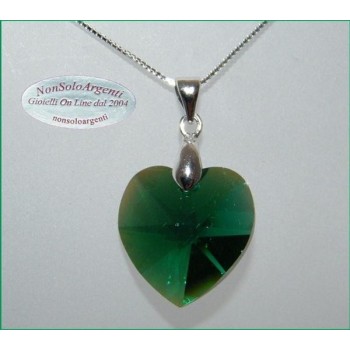 NSA|Collana in argento 925 con ciondolo Cuore Emerald AB swarovski certificato