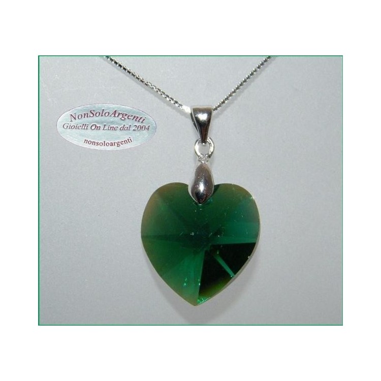 NSA|Collana in argento 925 con ciondolo Cuore Emerald AB swarovski certificato