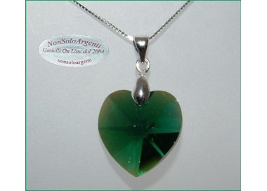 NSA|Collana in argento 925 con ciondolo Cuore Emerald AB swarovski certificato