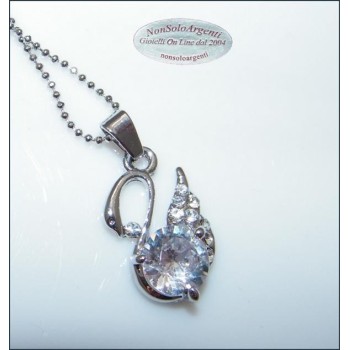 NSA|Bigiotteria : Collana argentata con ciondolo a forma di cigno con pavè di strass in cofanetto
