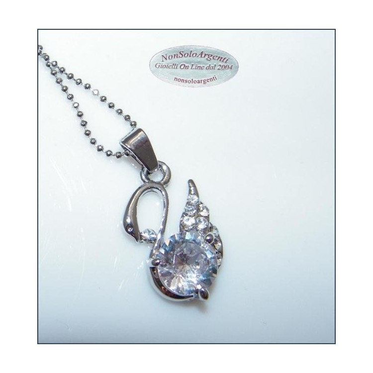 NSA|Bigiotteria : Collana argentata con ciondolo a forma di cigno con pavè di strass in cofanetto