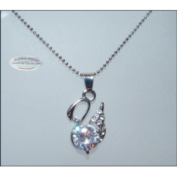 NSA|Bigiotteria : Collana argentata con ciondolo a forma di cigno con pavè di strass in cofanetto