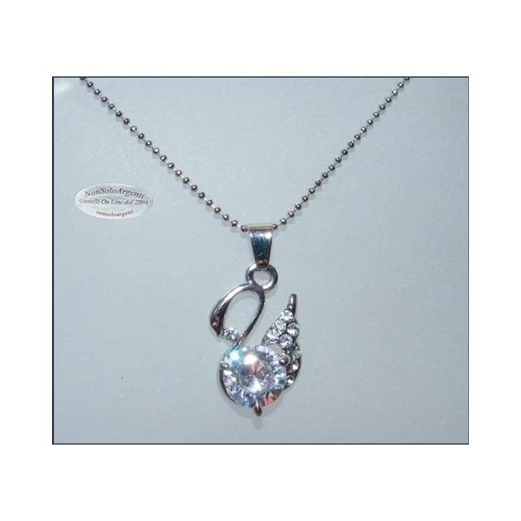 NSA|Bigiotteria : Collana argentata con ciondolo a forma di cigno con pavè di strass in cofanetto