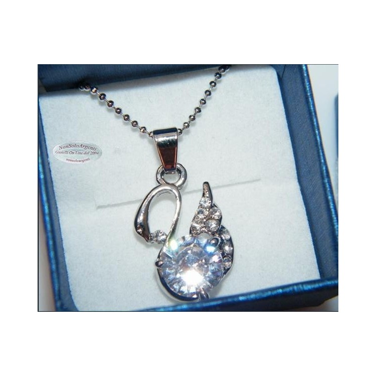 NSA|Bigiotteria : Collana argentata con ciondolo a forma di cigno con pavè di strass in cofanetto