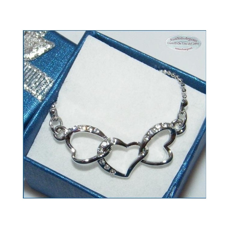 NSA|Bigiotteria : Collana argentata con centrale 3 cuori intrecciati in cofanetto