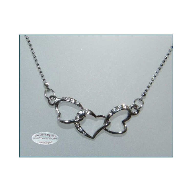 NSA|Bigiotteria : Collana argentata con centrale 3 cuori intrecciati in cofanetto