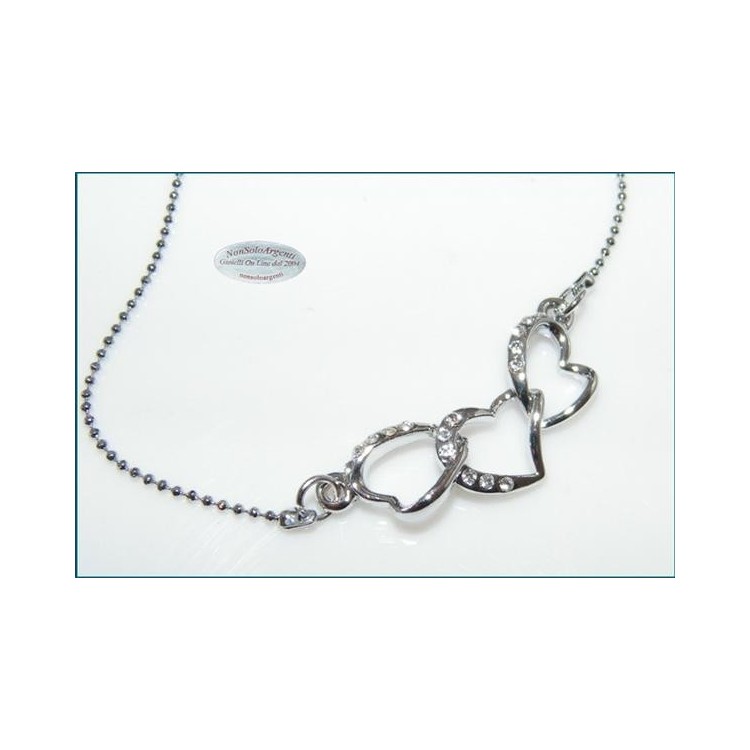 NSA|Bigiotteria : Collana argentata con centrale 3 cuori intrecciati in cofanetto