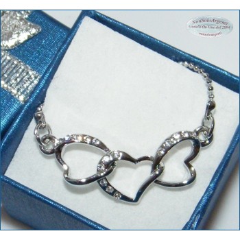 NSA|Bigiotteria : Collana argentata con centrale 3 cuori intrecciati in cofanetto