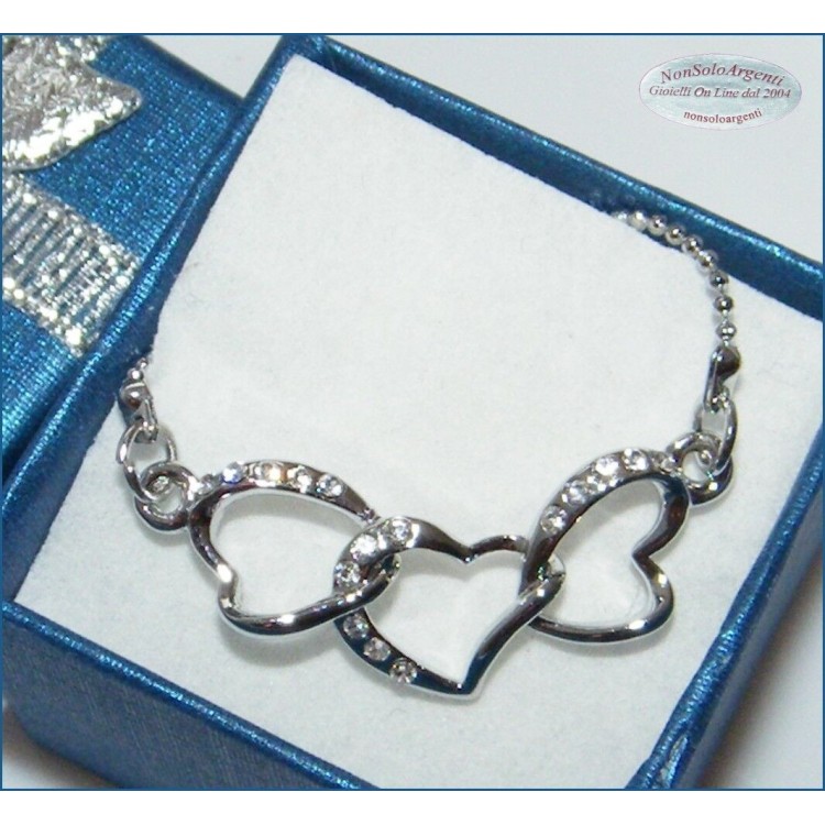 NSA|Collana argentata con centrale 3 cuori intrecciati donna