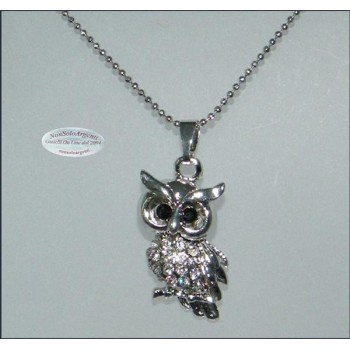 NSA|Bigiotteria : Collana argentata con ciondolo a forma di Gufo con pavè di strass in cofanetto