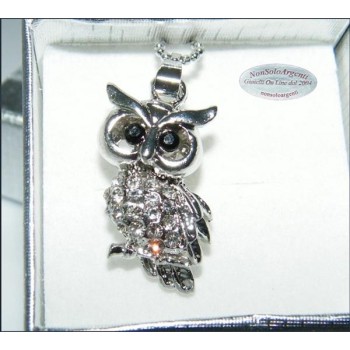 NSA|Bigiotteria : Collana argentata con ciondolo a forma di Gufo con pavè di strass in cofanetto