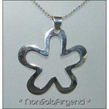 NSA|Ciondolo Argento 925 Fiore Aperto completo di collana beads silver