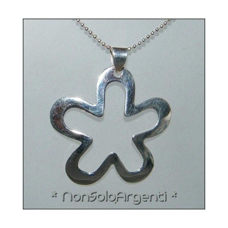 NSA|Ciondolo Argento 925 Fiore Aperto completo di collana beads silver