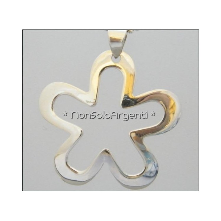 NSA|Ciondolo Argento 925 Fiore Aperto completo di collana beads silver