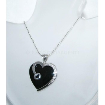 NSA|ARGENTO 925 : Ciondolo cuore di Onice con Zirconi e collana beads