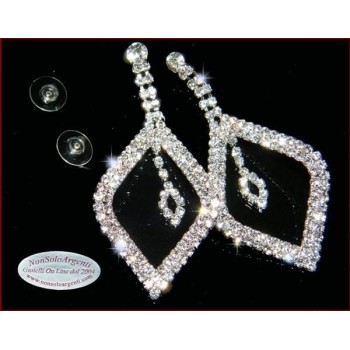 NSA|Jewelery : Silver color earrings with large rhinestone pavé leaf