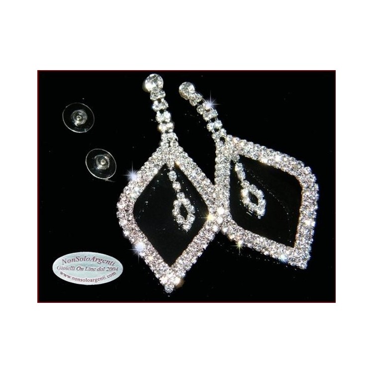 NSA|Jewelery : Silver color earrings with large rhinestone pavé leaf