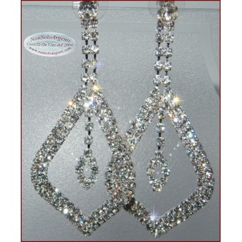 NSA|Jewelery : Silver color earrings with large rhinestone pavé leaf