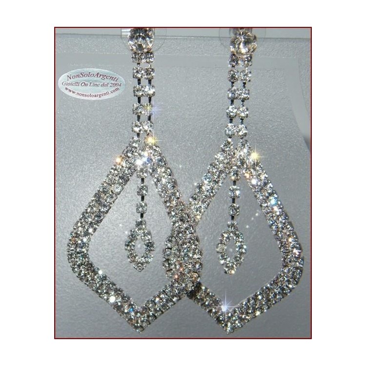NSA|Jewelery : Silver color earrings with large rhinestone pavé leaf