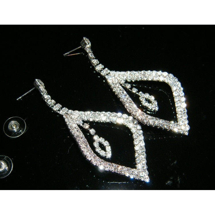 NSA|Jewelery : Silver color earrings with large rhinestone pavé leaf