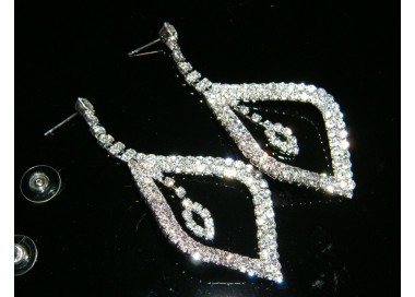 NSA|Jewelery : Silver color earrings with large rhinestone pavé leaf