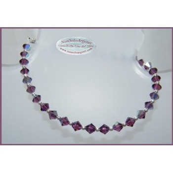NSA|Bracciale o Cavigliera in Argento 925 Con Swarovski Bicono mis. 21 cm Amethyst Viola AB