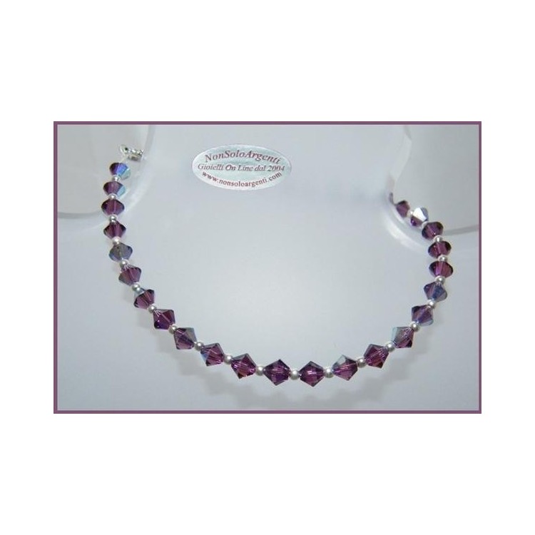 NSA|Bracciale o Cavigliera in Argento 925 Con Swarovski Bicono mis. 21 cm Amethyst Viola AB
